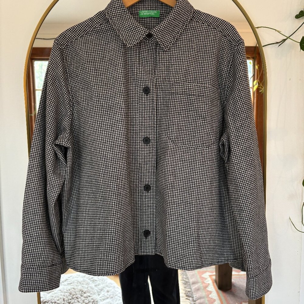 Benetton Wool Blend Overshirt - Houndstooth, Large